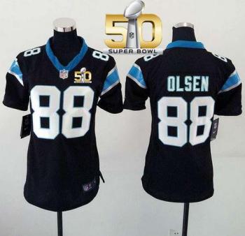 Women Nike Panthers #88 Greg Olsen Black Team Color Super Bowl 50 Stitched NFL Elite Jersey