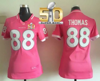 Women Nike Broncos #88 Demaryius Thomas Pink Super Bowl 50 Stitched NFL Elite Bubble Gum Jersey