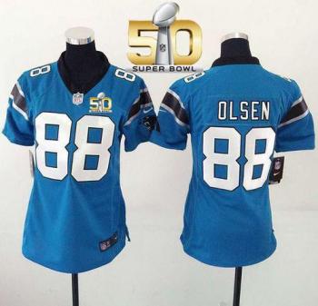 Women Nike Panthers #88 Greg Olsen Blue Alternate Super Bowl 50 Stitched NFL Elite Jersey