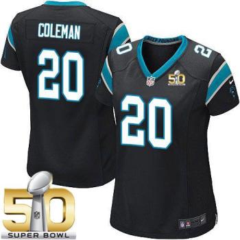 Women Nike Panthers #20 Kurt Coleman Black Team Color Super Bowl 50 Stitched NFL Elite Jersey