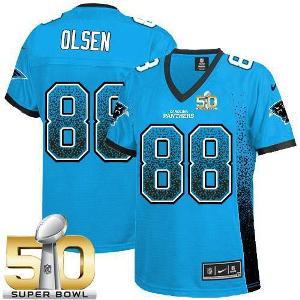 Women Nike Panthers #88 Greg Olsen Blue Alternate Super Bowl 50 Stitched NFL Elite Drift Fashion Jersey