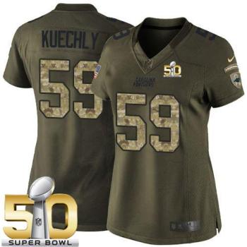 Women Nike Panthers #59 Luke Kuechly Green Super Bowl 50 Stitched NFL Limited Salute To Service Jersey