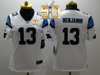 Women Nike Panthers #13 Kelvin Benjamin White Super Bowl 50 Stitched NFL Limited Jersey