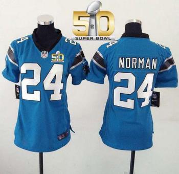 Women Nike Panthers #24 Josh Norman Blue Alternate Super Bowl 50 Stitched NFL Elite Jersey