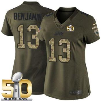 Women Nike Panthers #13 Kelvin Benjamin Green Super Bowl 50 Stitched NFL Limited Salute To Service Jersey