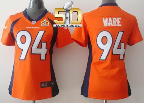 Women Nike Broncos #94 DeMarcus Ware Orange Team Color Super Bowl 50 Stitched NFL New Elite Jersey
