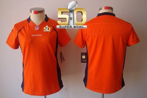 Women Nike Broncos Blank Orange Team Color Super Bowl 50 Stitched NFL Limited Jersey