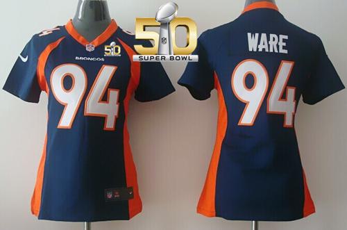 Women Nike Broncos #94 DeMarcus Ware Blue Alternate Super Bowl 50 Stitched NFL New Elite Jersey