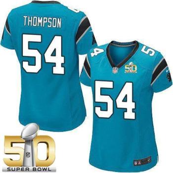 Women Nike Panthers #54 Shaq Thompson Blue Alternate Super Bowl 50 Stitched NFL Elite Jersey