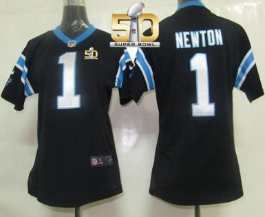 Women Nike Panthers #1 Cam Newton Black Team Color Super Bowl 50 Stitched NFL Elite Jersey