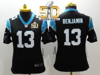 Women Nike Panthers #13 Kelvin Benjamin Black Team Color Super Bowl 50 Stitched NFL Limited Jersey