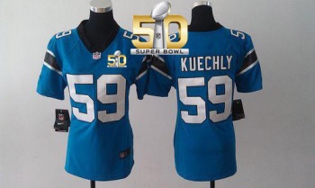 Women Nike Panthers #59 Luke Kuechly Blue Alternate Super Bowl 50 Stitched NFL Elite Jersey