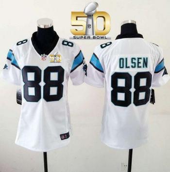 Women Nike Panthers #88 Greg Olsen White Super Bowl 50 Stitched NFL Elite Jersey