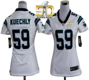 Women Nike Panthers #59 Luke Kuechly White Super Bowl 50 Stitched NFL Elite Jersey