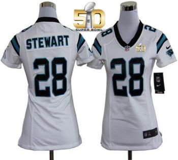 Women Nike Panthers #28 Jonathan Stewart White Super Bowl 50 Stitched NFL Elite Jersey