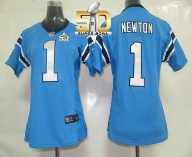 Women Nike Panthers #1 Cam Newton Blue Alternate Super Bowl 50 Stitched NFL Elite Jersey