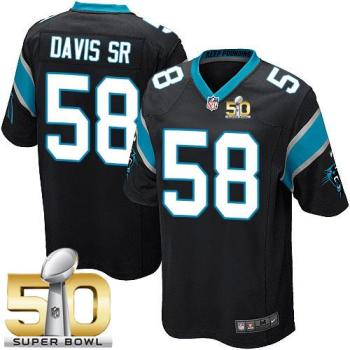 Youth Nike Panthers #58 Thomas Davis Sr Black Team Color Super Bowl 50 Stitched NFL Elite Jersey