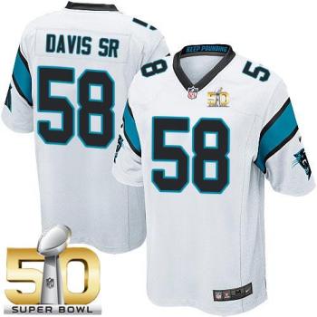 Youth Nike Panthers #58 Thomas Davis Sr White Super Bowl 50 Stitched NFL Elite Jersey