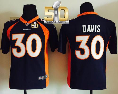 Youth Nike Broncos #30 Terrell Davis Blue Alternate Super Bowl 50 Stitched NFL New Elite Jersey