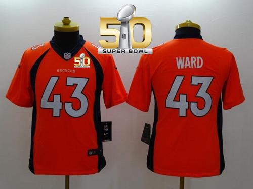 Youth Nike Broncos #43 T.J. Ward Orange Team Color Super Bowl 50 Stitched NFL New Limited Jersey
