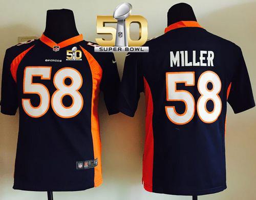 Youth Nike Broncos #58 Von Miller Blue Alternate Super Bowl 50 Stitched NFL Elite Jersey