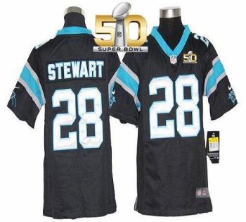 Youth Nike Panthers #28 Jonathan Stewart Black Team Color Super Bowl 50 Stitched NFL Elite Jersey