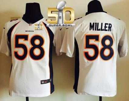 Youth Nike Broncos #58 Von Miller White Super Bowl 50 Stitched NFL Elite Jersey