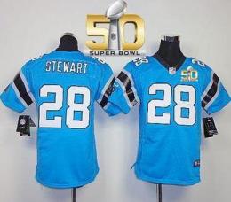 Youth Nike Panthers #28 Jonathan Stewart Blue Alternate Super Bowl 50 Stitched NFL Elite Jersey