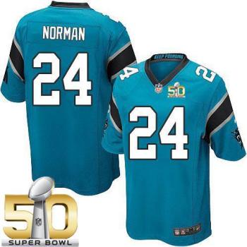 Youth Nike Panthers #24 Josh Norman Blue Alternate Super Bowl 50 Stitched NFL Elite Jersey
