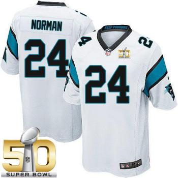 Youth Nike Panthers #24 Josh Norman White Super Bowl 50 Stitched NFL Elite Jersey