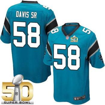 Youth Nike Panthers #58 Thomas Davis Sr Blue Alternate Super Bowl 50 Stitched NFL Elite Jersey