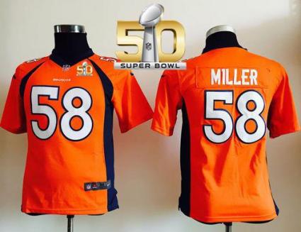 Youth Nike Broncos #58 Von Miller Orange Team Color Super Bowl 50 Stitched NFL Elite Jersey