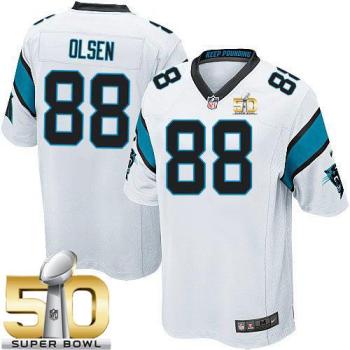 Youth Nike Panthers #88 Greg Olsen White Super Bowl 50 Stitched NFL Elite Jersey