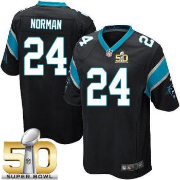 Youth Nike Panthers #24 Josh Norman Black Team Color Super Bowl 50 Stitched NFL Elite Jersey