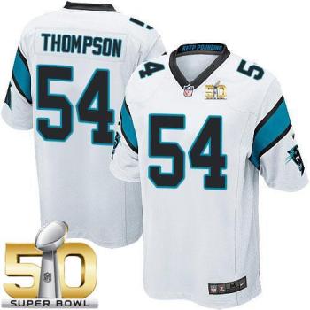 Youth Nike Panthers #54 Shaq Thompson White Super Bowl 50 Stitched NFL Elite Jersey