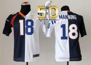 Youth Nike Broncos #18 Peyton Manning Blue White Super Bowl 50 Stitched NFL Elite Split Colts Jersey