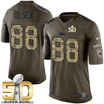 Youth Nike Panthers #88 Greg Olsen Green Super Bowl 50 Stitched NFL Limited Salute To Service Jersey