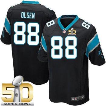 Youth Nike Panthers #88 Greg Olsen Black Team Color Super Bowl 50 Stitched NFL Elite Jersey