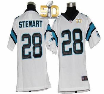 Youth Nike Panthers #28 Jonathan Stewart White Super Bowl 50 Stitched NFL Elite Jersey