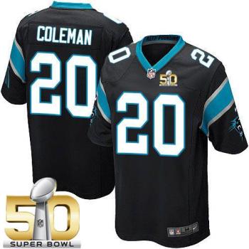 Youth Nike Panthers #20 Kurt Coleman Black Team Color Super Bowl 50 Youth Stitched NFL Elite Jersey