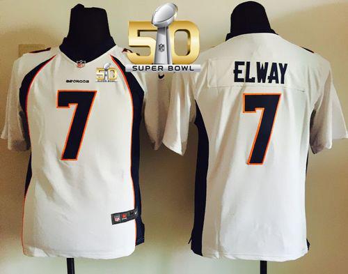 Youth Nike Broncos #7 John Elway White Super Bowl 50 Stitched NFL New Elite Jersey