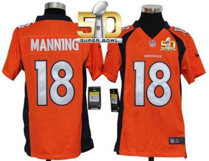 Youth Nike Broncos #18 Peyton Manning Orange Team Color Super Bowl 50 Stitched NFL Elite Jersey