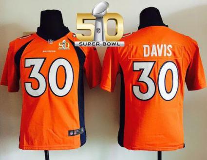 Youth Nike Broncos #30 Terrell Davis Orange Team Color Super Bowl 50 Stitched NFL New Elite Jersey