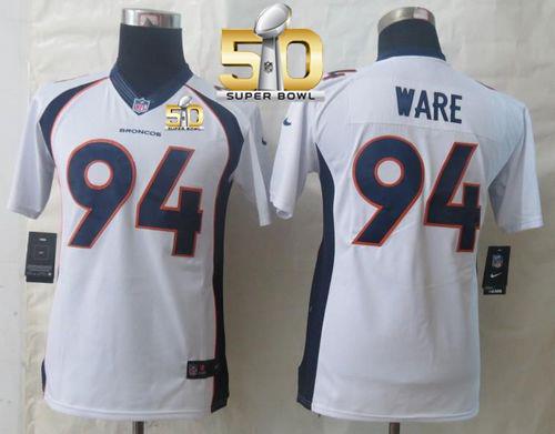Youth Nike Broncos #94 DeMarcus Ware White Super Bowl 50 Stitched NFL New Limited Jersey