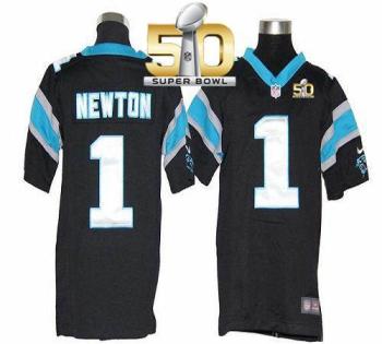 Youth Nike Panthers #1 Cam Newton Black Team Color Super Bowl 50 Stitched NFL Elite Jersey