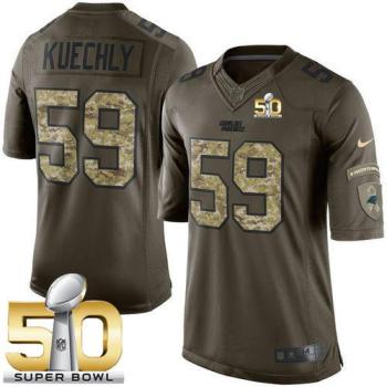 Youth Nike Panthers #59 Luke Kuechly Green Super Bowl 50 Stitched NFL Limited Salute To Service Jersey