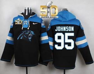 Nike Carolina Panthers #95 Charles Johnson Black Super Bowl 50 Player Pullover NFL Hoodie