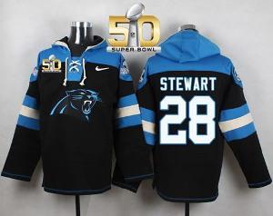 Nike Carolina Panthers #28 Jonathan Stewart Black Super Bowl 50 Player Pullover NFL Hoodie