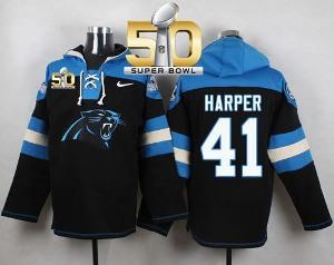 Nike Carolina Panthers #41 Roman Harper Black Super Bowl 50 Player Pullover NFL Hoodie