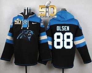 Nike Carolina Panthers #88 Greg Olsen Black Super Bowl 50 Player Pullover NFL Hoodie